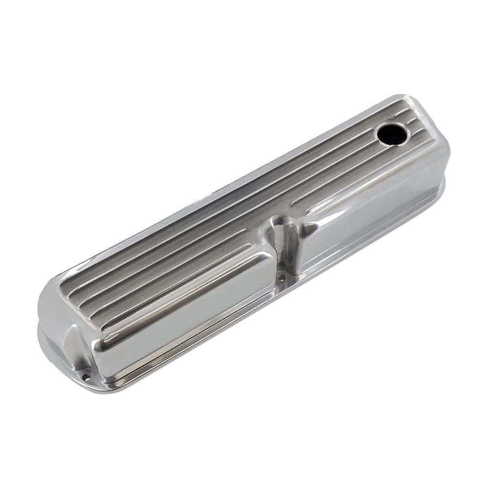 3-11/16" Polished Aluminum Tall Half-Finned Valve Covers - Fits 1962–1985 Ford 289 302 351W SBF V8