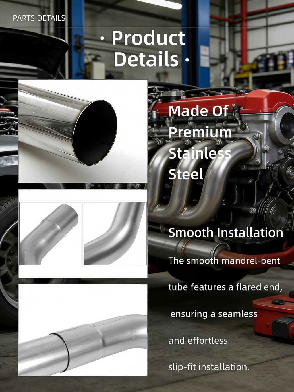2 in 18-Gauge Stainless Steel 8-Piece Exhaust Pipe Kit - Fits Universal Custom Exhaust Fabrication