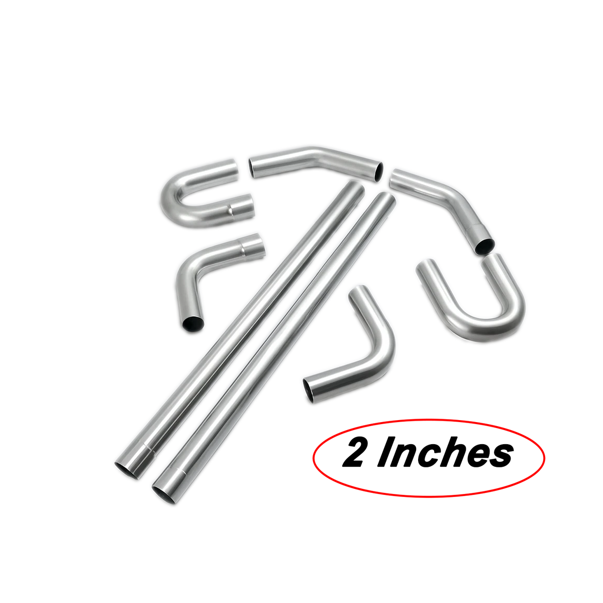 2 in 18-Gauge Stainless Steel 8-Piece Exhaust Pipe Kit - Fits Universal Custom Exhaust Fabrication