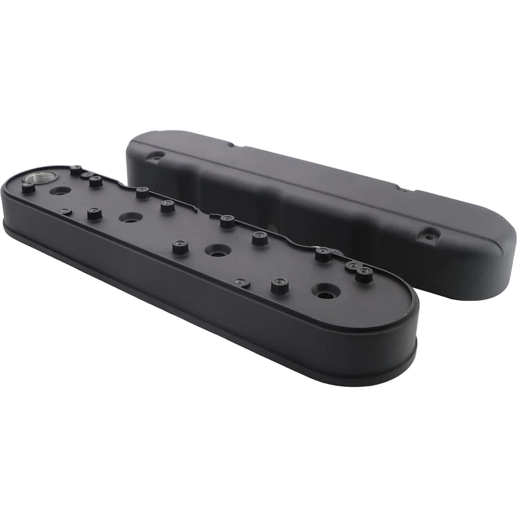 4.25" Black Cast Aluminum Center-Bolt Valve Cover Set - Fits GM LS1 LS2 LS3 V8 Engines