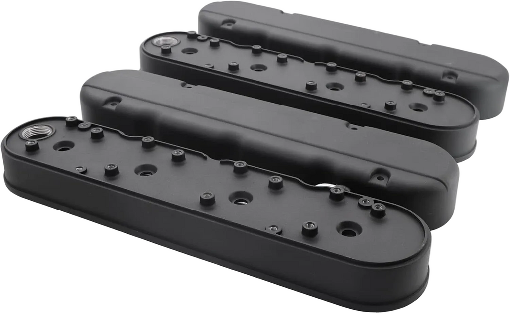 4.25" Black Cast Aluminum Center-Bolt Valve Cover Set - Fits GM LS1 LS2 LS3 V8 Engines