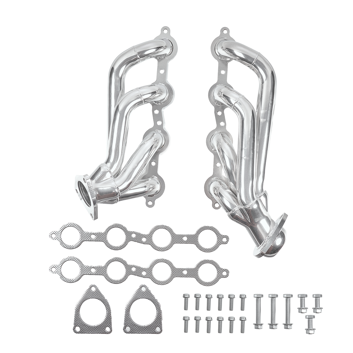 1-5/8" Ceramic-Coated Cast Iron Shorty Exhaust Headers - Fits 2002–2013 Chevy GMC 4.8L 5.3L Trucks and SUVs
