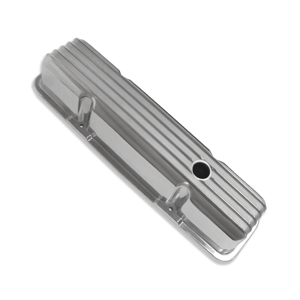 Polished Tall Finned Aluminum Valve Covers - Fits 1958-1986 Chevy SBC 283 302 305 327 350 400 Small Block Perimeter Bolt Heads