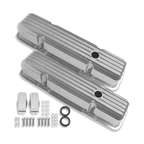 Polished Tall Finned Aluminum Valve Covers - Fits 1958-1986 Chevy SBC 283 302 305 327 350 400 Small Block Perimeter Bolt Heads
