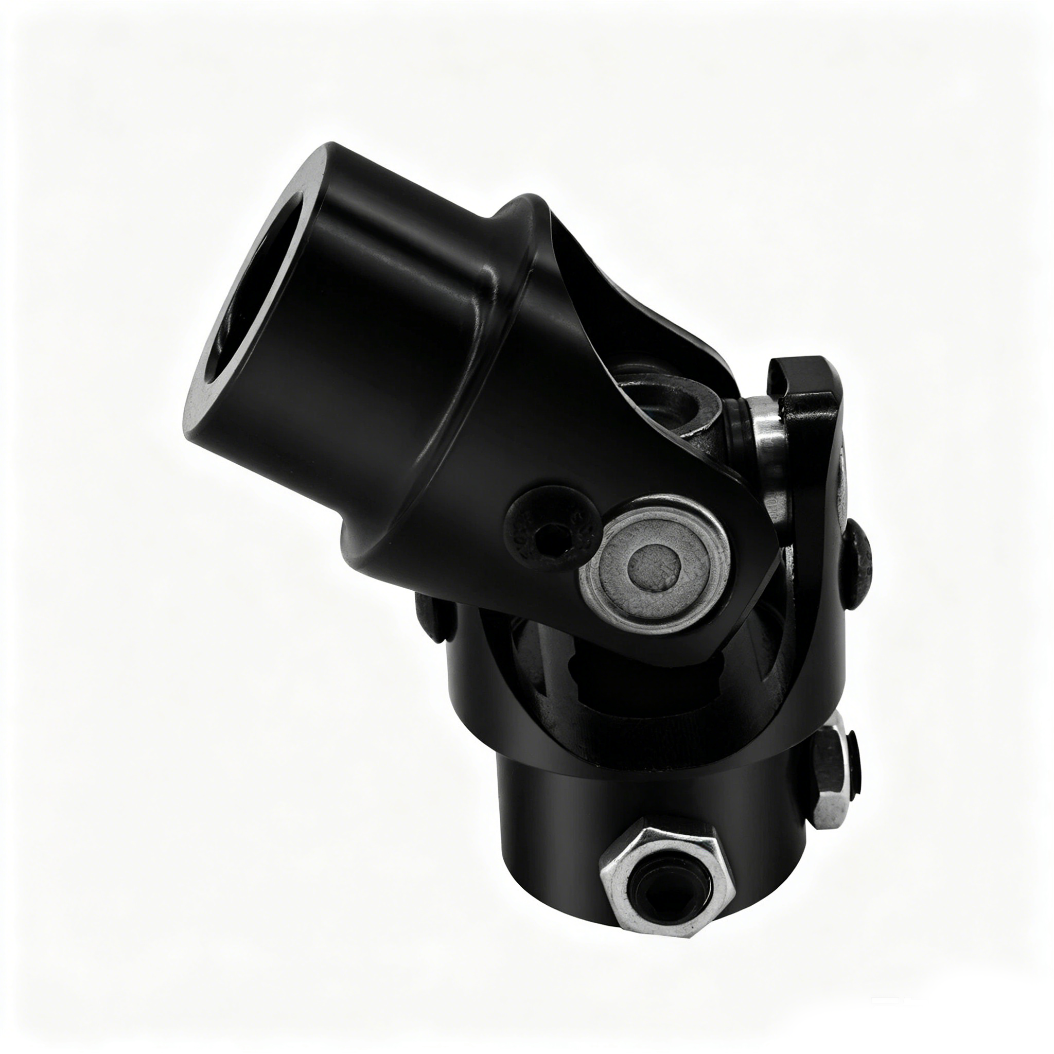 3/4" Round x 3/4" DD Black Steel Steering U-Joint Coupler - Fits Hot Rod Muscle Classic Custom Steering Shaft Conversion