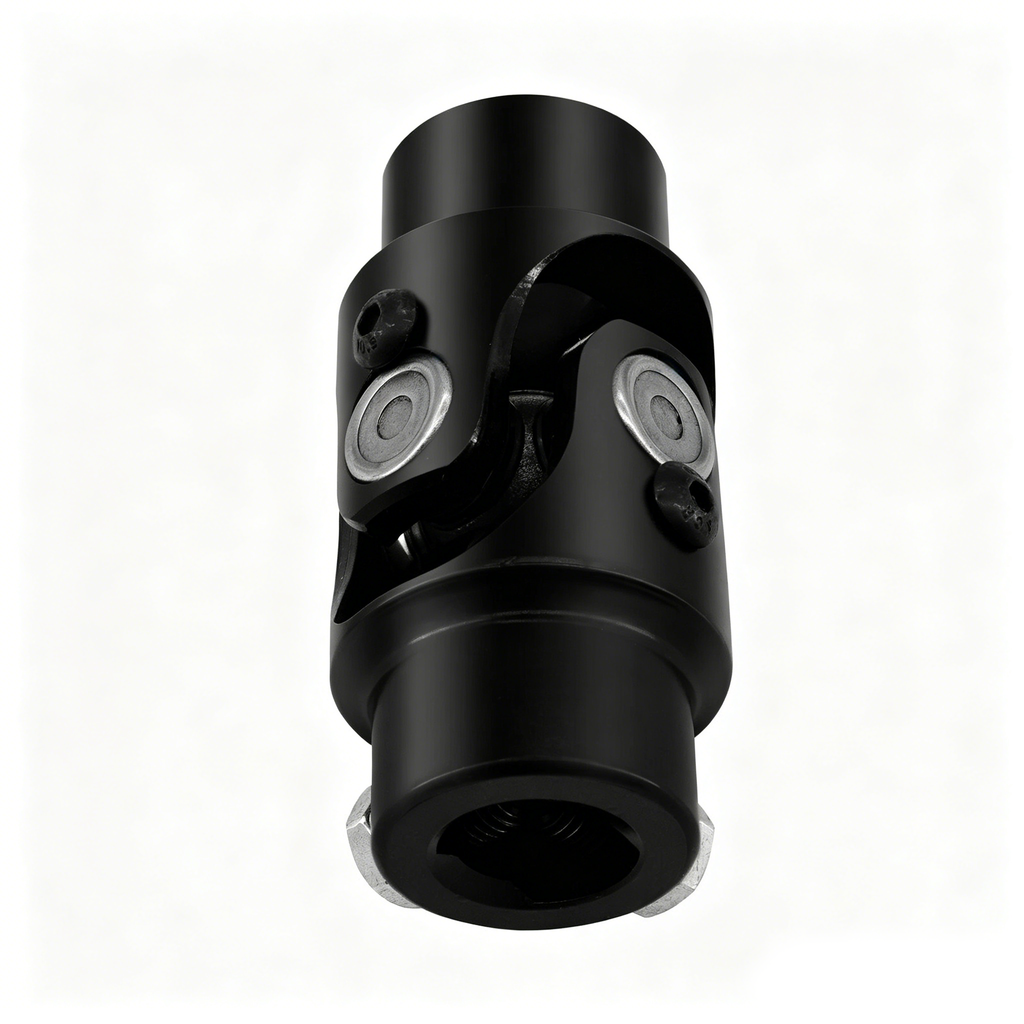 3/4" Round x 3/4" DD Black Steel Steering U-Joint Coupler - Fits Hot Rod Muscle Classic Custom Steering Shaft Conversion