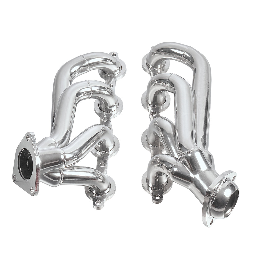 1-5/8" Ceramic-Coated Cast Iron Shorty Exhaust Headers - Fits 2002–2013 Chevy GMC 4.8L 5.3L Trucks and SUVs