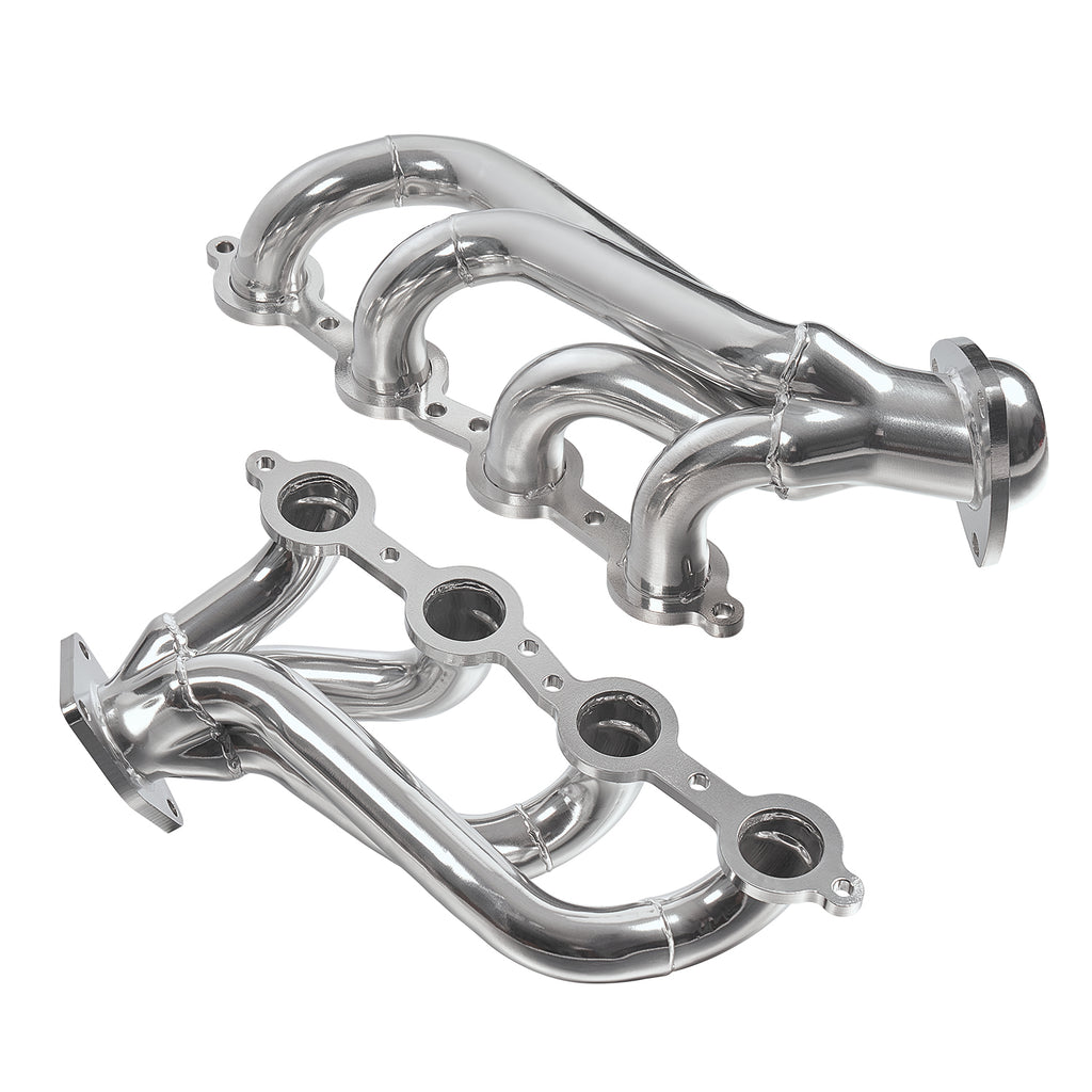 1-5/8" Ceramic-Coated Cast Iron Shorty Exhaust Headers - Fits 2002–2013 Chevy GMC 4.8L 5.3L Trucks and SUVs
