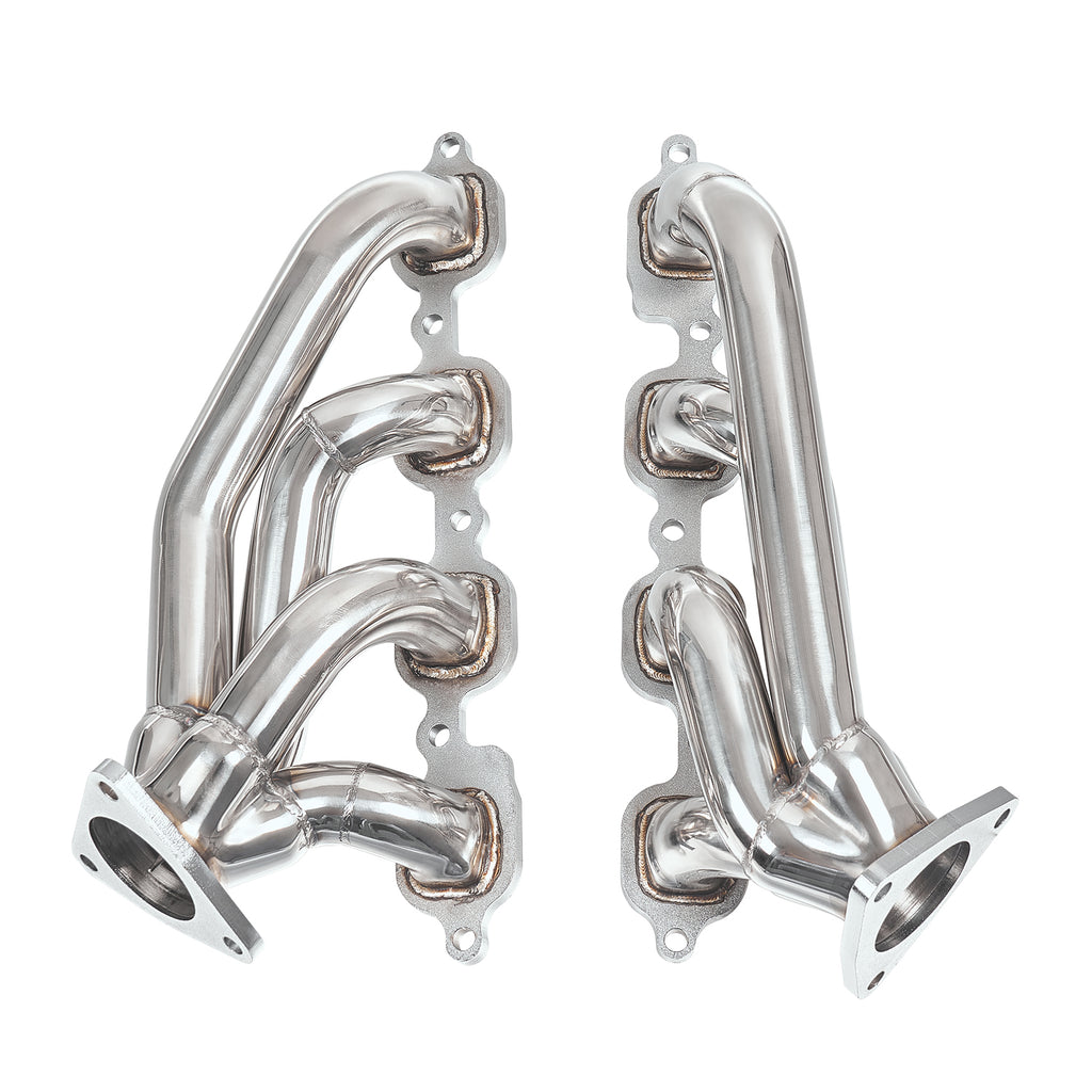 1-5/8" Polished Stainless Steel Shorty Exhaust Headers - Fits 2014–2015 Chevy GMC 5.3L 6.2L V8 Trucks and SUVs