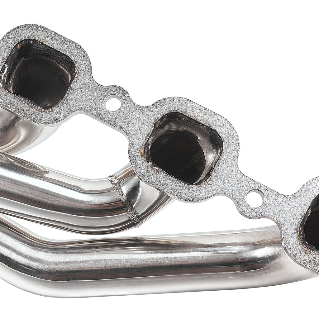1-5/8" Polished Stainless Steel Shorty Exhaust Headers - Fits 2014–2015 Chevy GMC 5.3L 6.2L V8 Trucks and SUVs