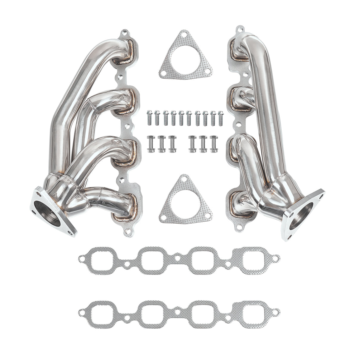 1-5/8" Polished Stainless Steel Shorty Exhaust Headers - Fits 2014–2015 Chevy GMC 5.3L 6.2L V8 Trucks and SUVs