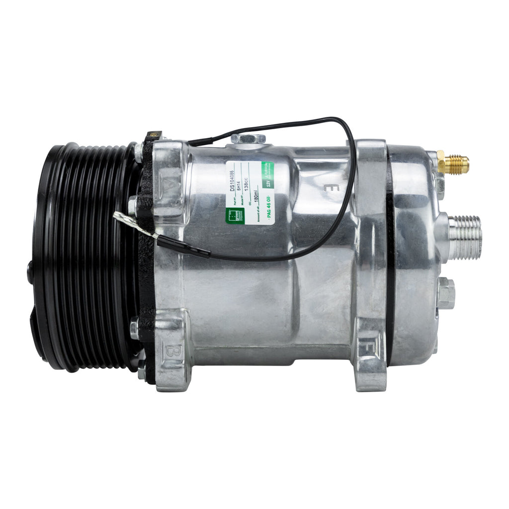 Sanden 5H14 508 Style A/C Compressor with Clutch - 12V 8 Groove Horizontal Port Ear Mount, R134a PAG100 7oz Oil Auto Air Conditioning Replacement Compressor