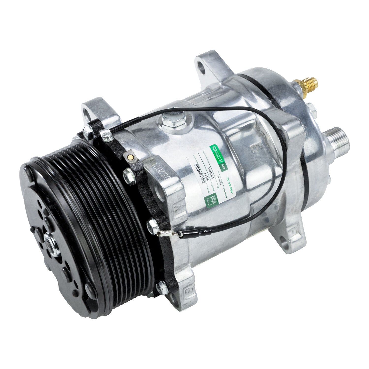 Sanden 5H14 508 Style A/C Compressor with Clutch - 12V 8 Groove Horizontal Port Ear Mount, R134a PAG100 7oz Oil Auto Air Conditioning Replacement Compressor