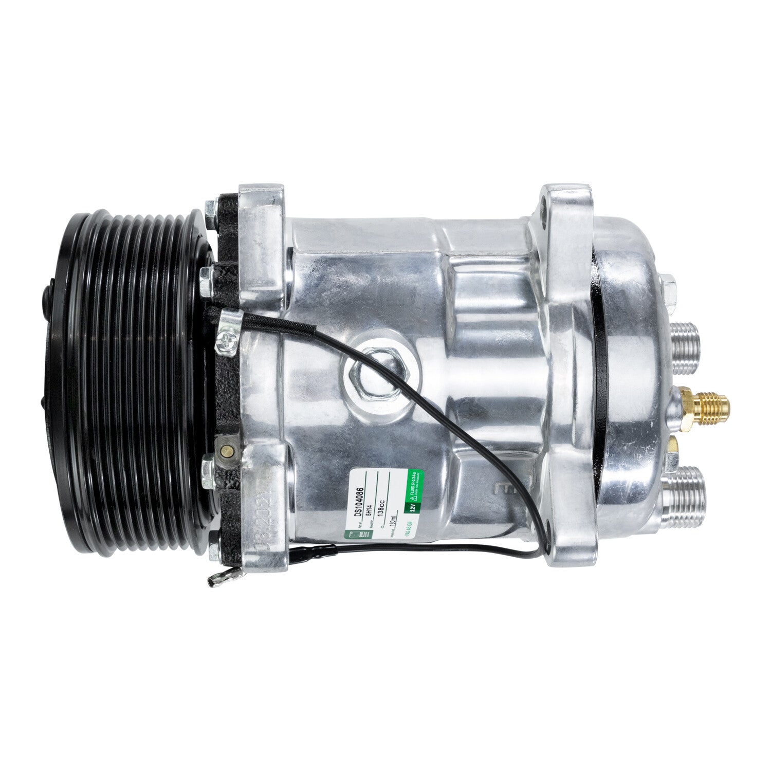 Sanden 5H14 508 Style A/C Compressor with Clutch - 12V 8 Groove Horizontal Port Ear Mount, R134a PAG100 7oz Oil Auto Air Conditioning Replacement Compressor
