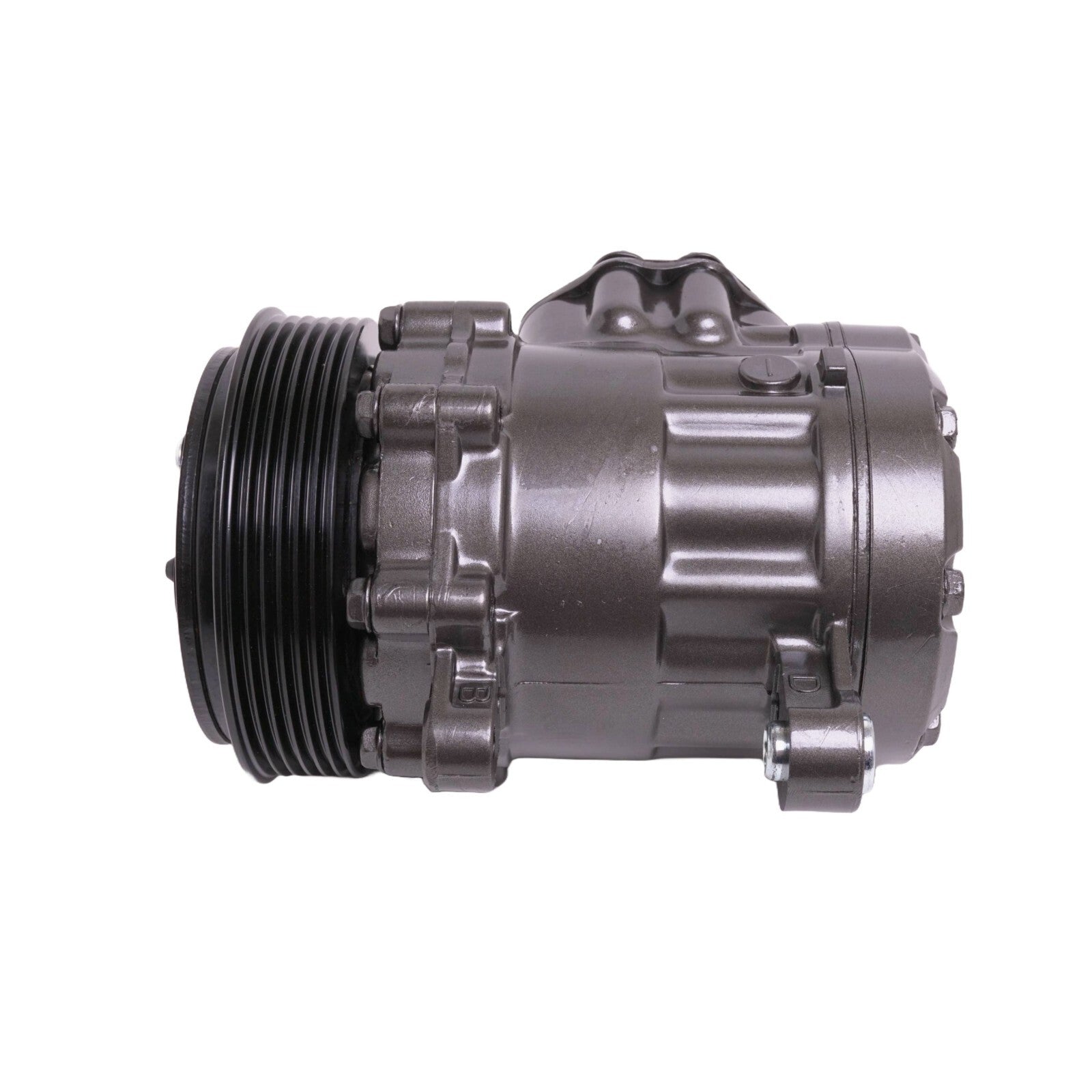 Sanden SD7 7176 Style Mini A/C Compressor with Black 6-Groove Clutch - Universal Custom Classic Car AC Replacement, R134a Pre-Filled SP-15 Oil with -8AN & -10AN Fittings