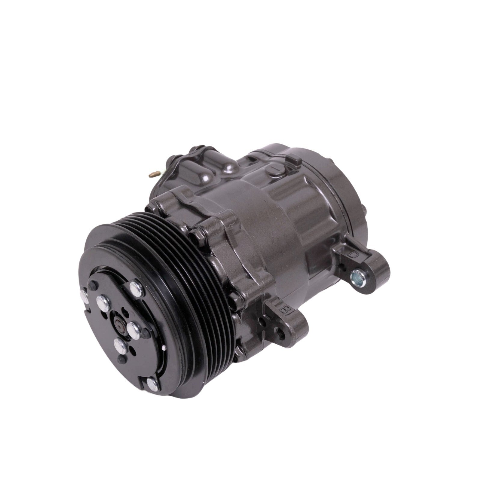 Sanden SD7 7176 Style Mini A/C Compressor with Black 6-Groove Clutch - Universal Custom Classic Car AC Replacement, R134a Pre-Filled SP-15 Oil with -8AN & -10AN Fittings