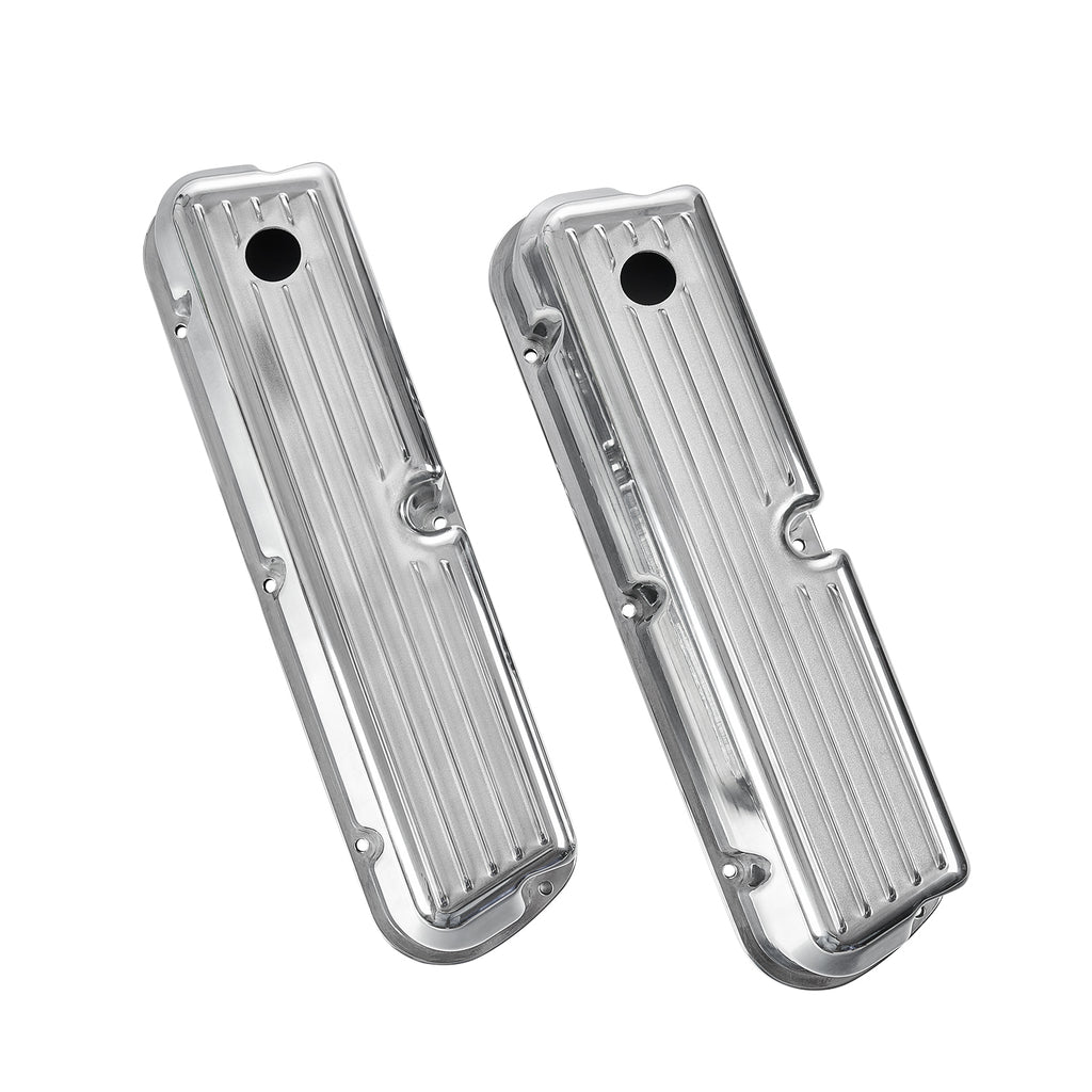 3-11/16" Polished Aluminum Tall Half-Finned Valve Covers - Fits 1962–1985 Ford 289 302 351W SBF V8