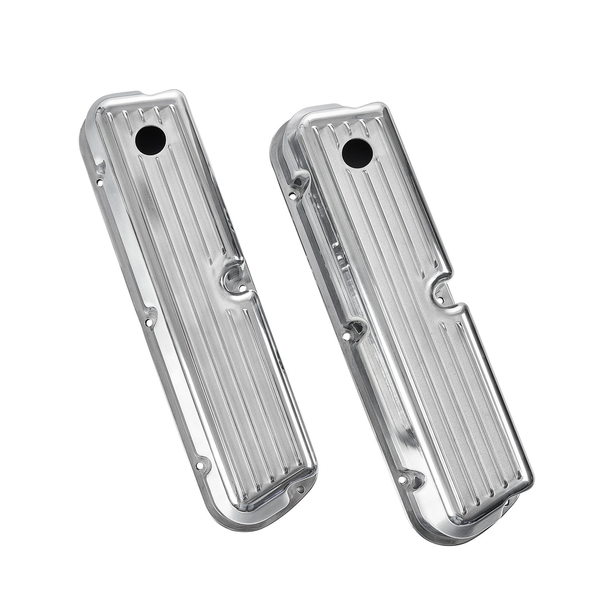3-11/16" Polished Aluminum Tall Half-Finned Valve Covers - Fits 1962–1985 Ford 289 302 351W SBF V8