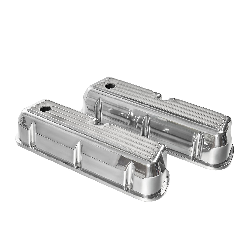 3-11/16" Polished Aluminum Tall Half-Finned Valve Covers - Fits 1962–1985 Ford 289 302 351W SBF V8