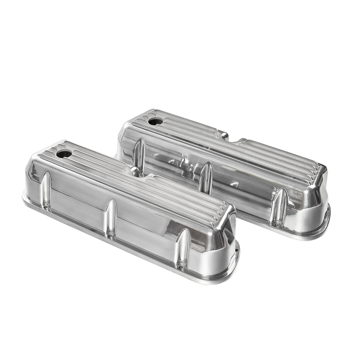 3-11/16" Polished Aluminum Tall Half-Finned Valve Covers - Fits 1962–1985 Ford 289 302 351W SBF V8