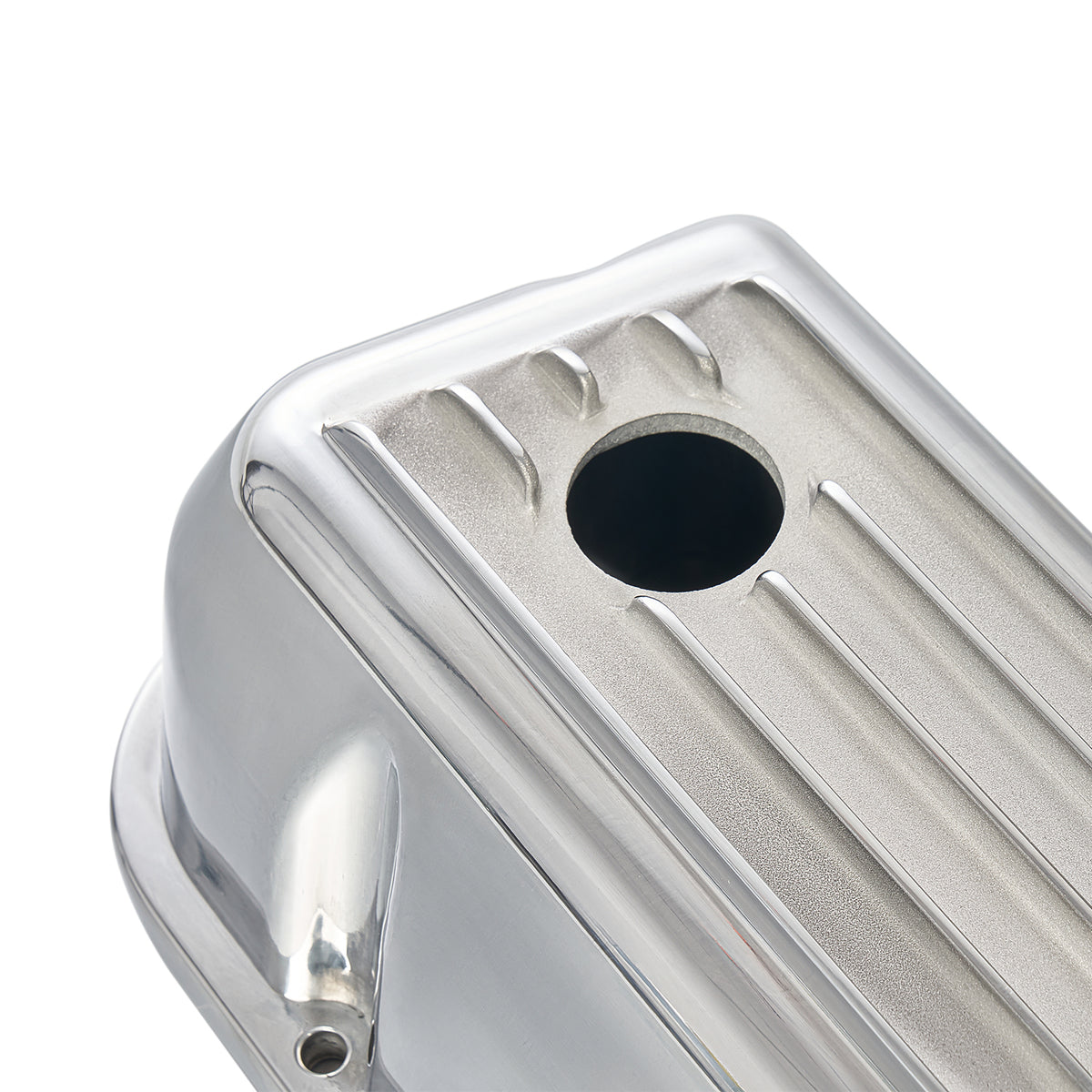 3-11/16" Polished Aluminum Tall Half-Finned Valve Covers - Fits 1962–1985 Ford 289 302 351W SBF V8