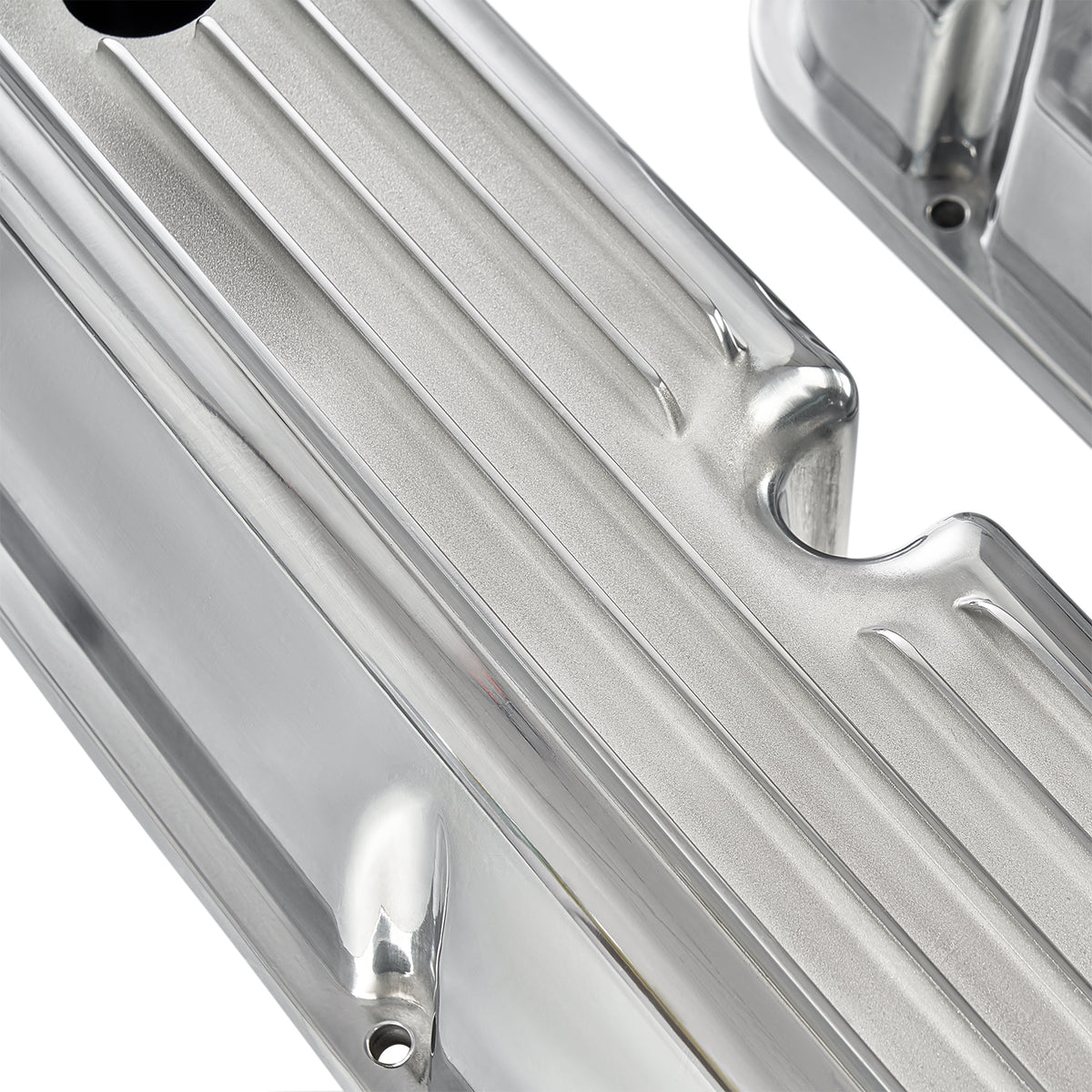 3-11/16" Polished Aluminum Tall Half-Finned Valve Covers - Fits 1962–1985 Ford 289 302 351W SBF V8