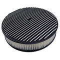 14" x 3" Black Full Finned Aluminum Air Cleaner Assembly with Paper Filter - 5-1/8" Neck 30mm Recessed Base for Holley Edelbrock Rochester Carbs