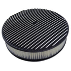 14" x 3" Black Full Finned Aluminum Air Cleaner Assembly with Paper Filter - 5-1/8" Neck 30mm Recessed Base for Holley Edelbrock Rochester Carbs