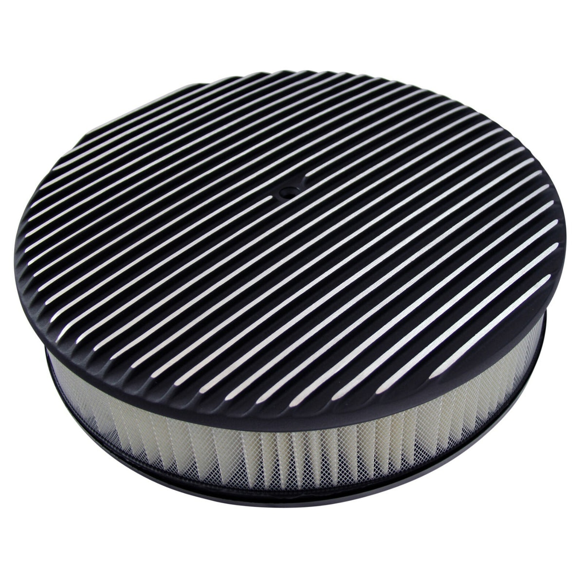 14 x 3" Black Aluminum Finned Air Cleaner - Fits Holley Edelbrock Carter Rochester 5-1/8" Carburetors