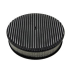 14" x 3" Black Full Finned Aluminum Air Cleaner Assembly with Paper Filter - 5-1/8" Neck 30mm Recessed Base for Holley Edelbrock Rochester Carbs