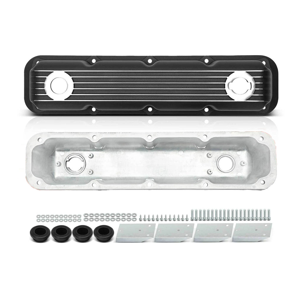 Black Finned Aluminum Valve Covers with Internal Baffles - 10 Bolt Design Fits 1992+ Chrysler Dodge Magnum 5.2L 5.9L V8