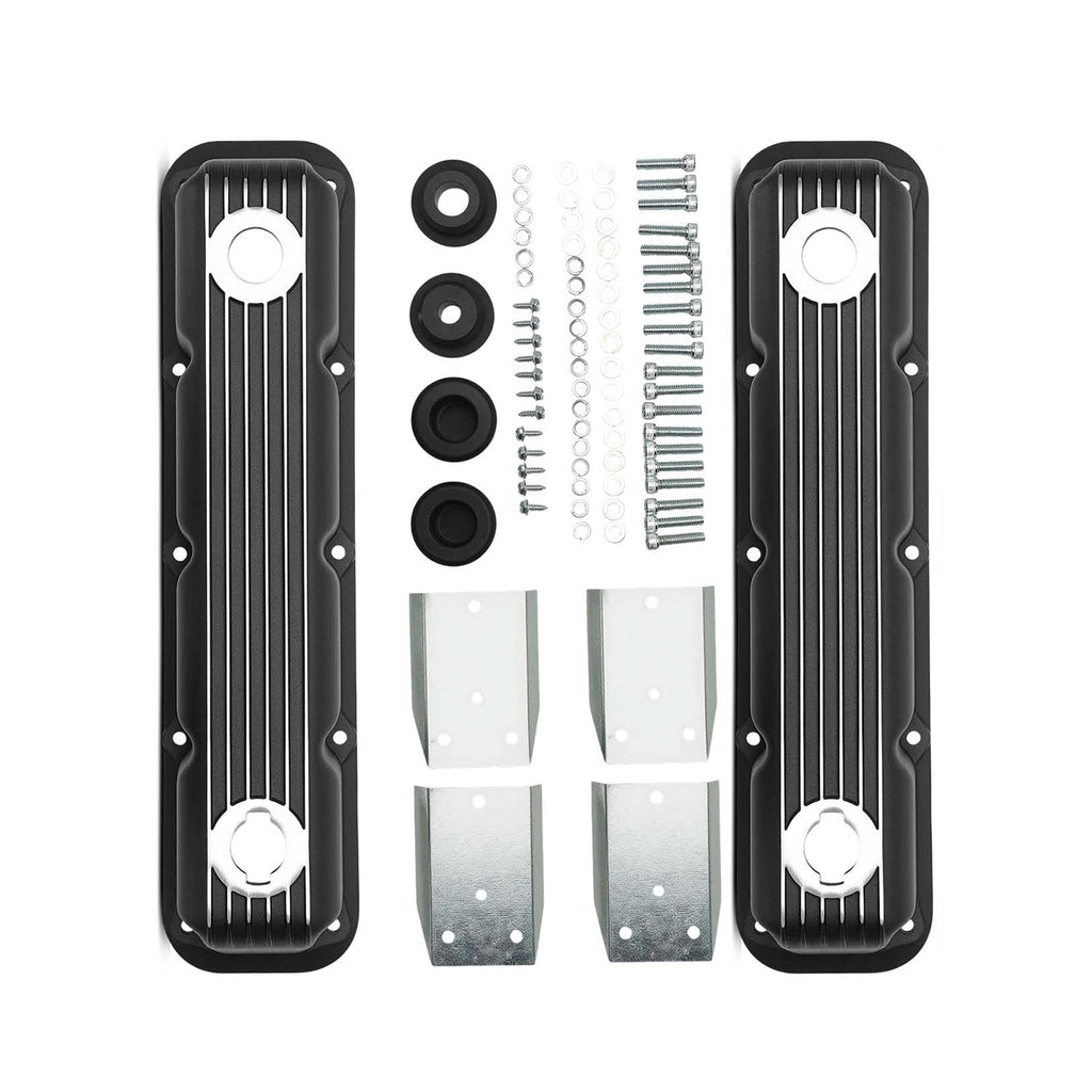 Black Finned Aluminum Valve Covers with Internal Baffles - 10 Bolt Design Fits 1992+ Chrysler Dodge Magnum 5.2L 5.9L V8