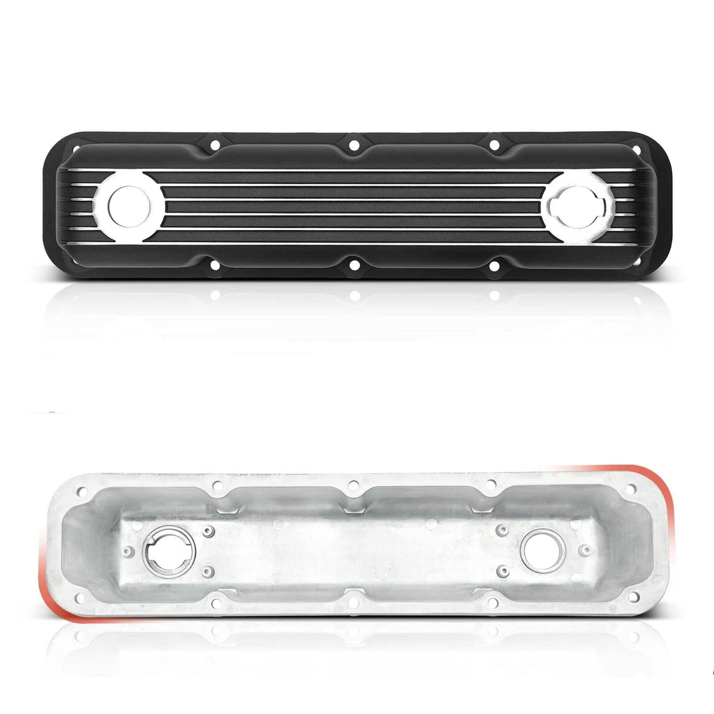Black Finned Aluminum Valve Covers with Internal Baffles - 10 Bolt Design Fits 1992+ Chrysler Dodge Magnum 5.2L 5.9L V8