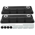 Black Finned Aluminum Valve Covers with Internal Baffles - 10 Bolt Design Fits 1992+ Chrysler Dodge Magnum 5.2L 5.9L V8