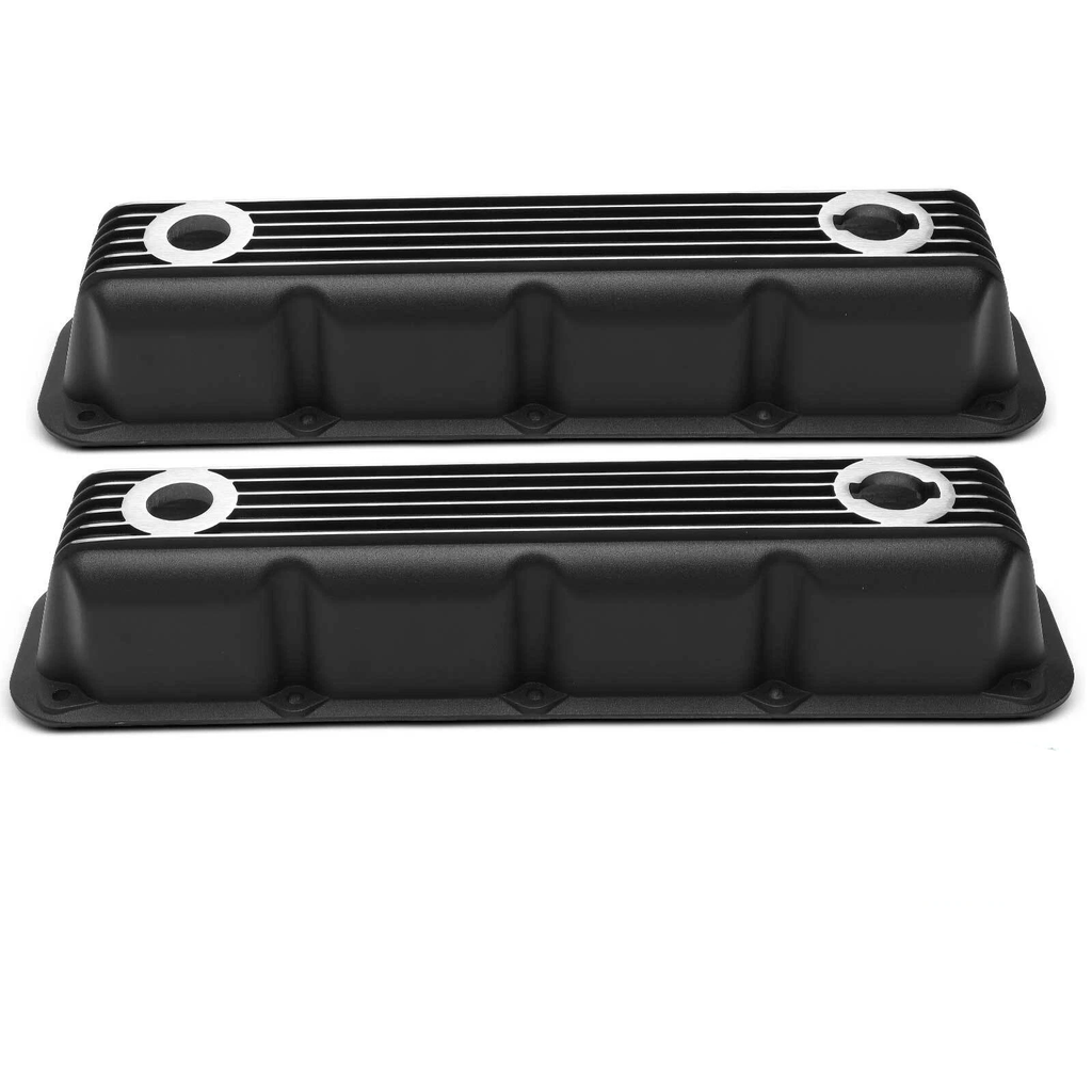 Black Finned Aluminum Valve Covers with Internal Baffles - 10 Bolt Design Fits 1992+ Chrysler Dodge Magnum 5.2L 5.9L V8