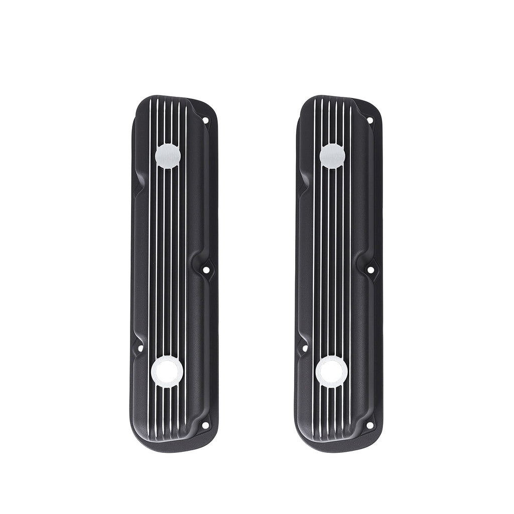 3-1/2" Black Finned Aluminum Valve Covers - Fits 1967–1991 Chrysler 318 340 360 Small Block V8
