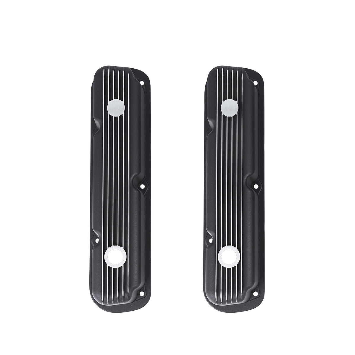 3-1/2" Black Finned Aluminum Valve Covers - Fits 1967–1991 Chrysler 318 340 360 Small Block V8