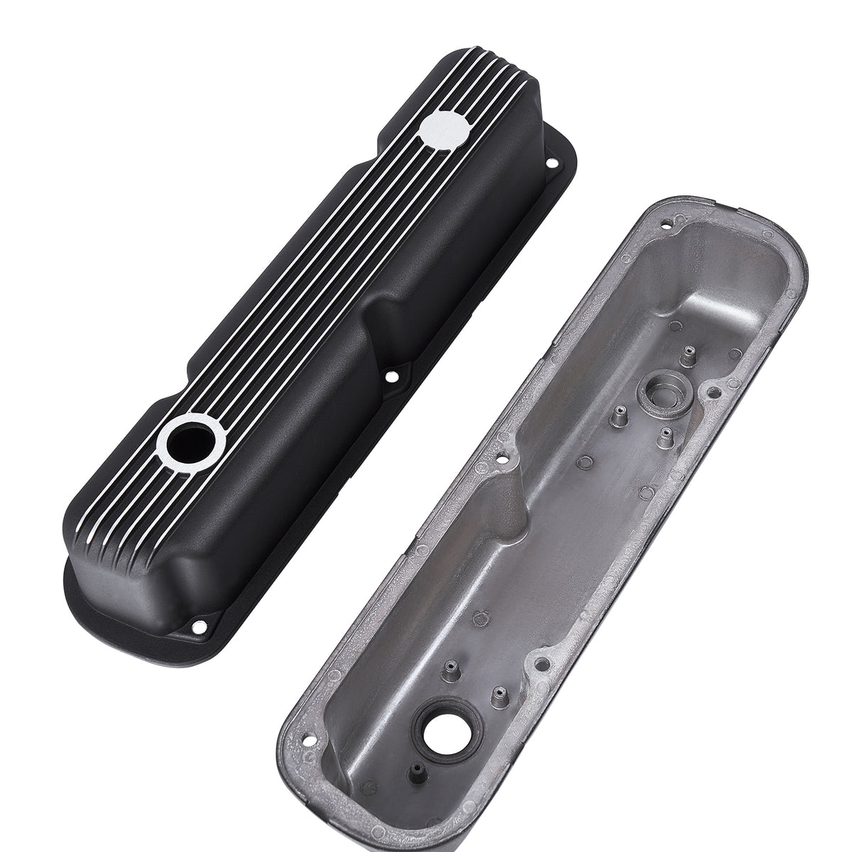 3-1/2" Black Finned Aluminum Valve Covers - Fits 1967–1991 Chrysler 318 340 360 Small Block V8