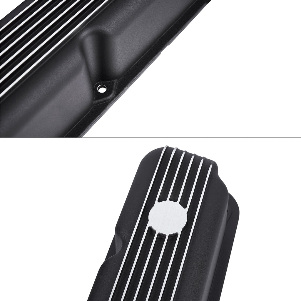 3-1/2" Black Finned Aluminum Valve Covers - Fits 1967–1991 Chrysler 318 340 360 Small Block V8