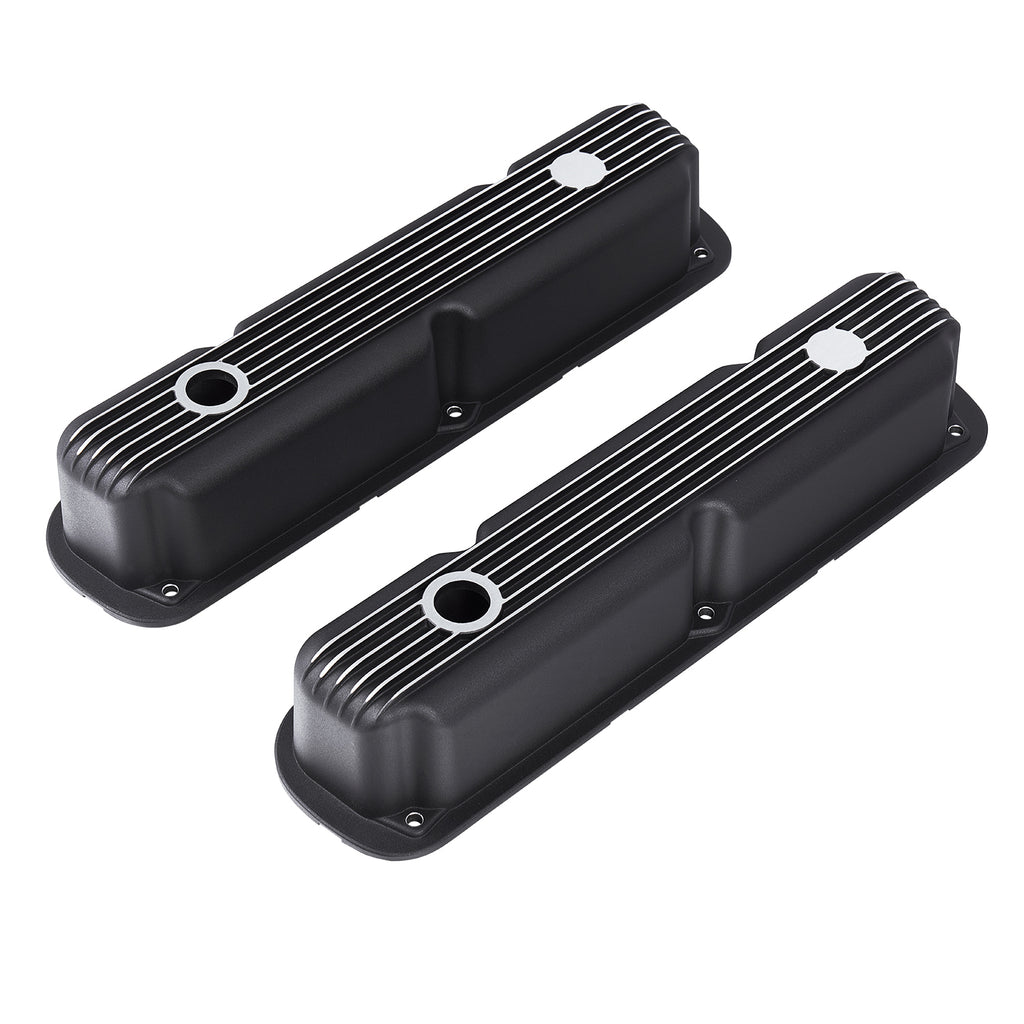 3-1/2" Black Finned Aluminum Valve Covers - Fits 1967–1991 Chrysler 318 340 360 Small Block V8