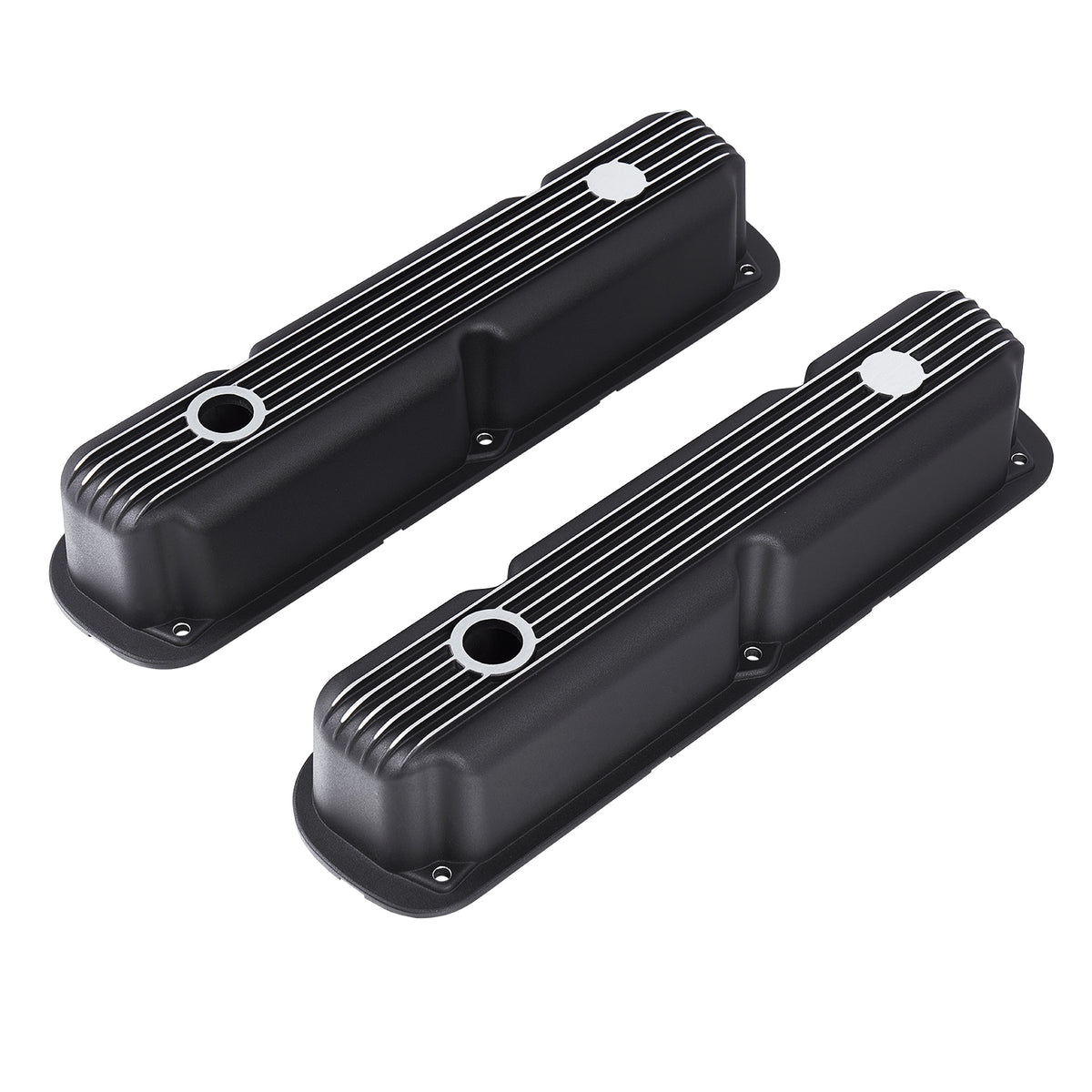 3-1/2" Black Finned Aluminum Valve Covers - Fits 1967–1991 Chrysler 318 340 360 Small Block V8