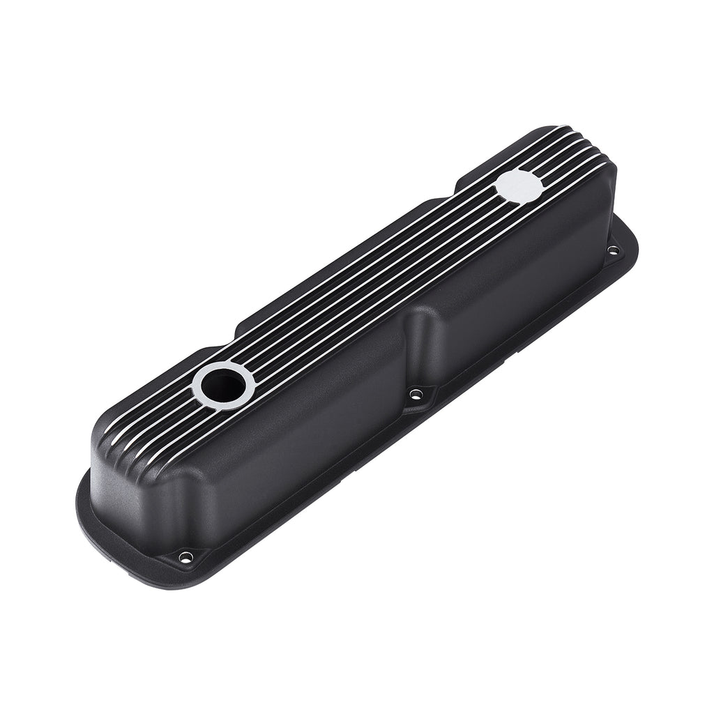 3-1/2" Black Finned Aluminum Valve Covers - Fits 1967–1991 Chrysler 318 340 360 Small Block V8