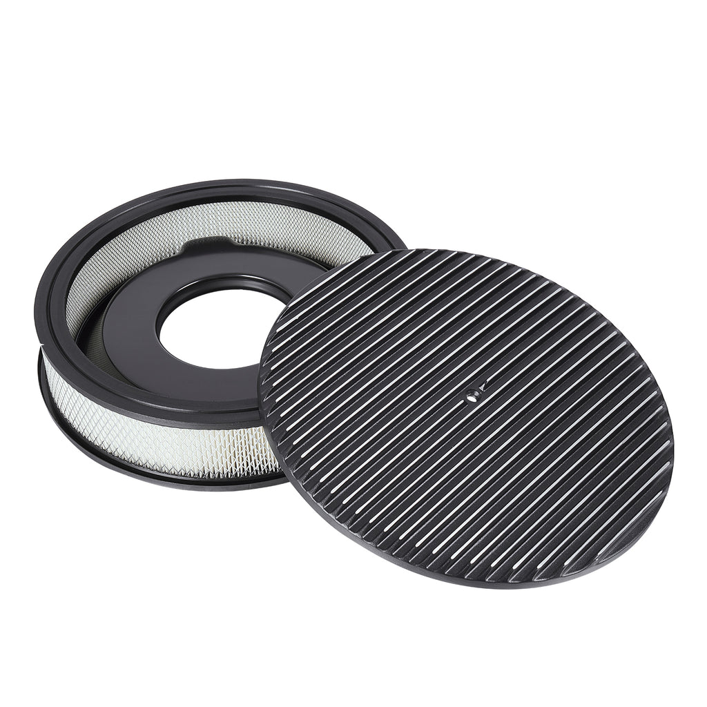14 x 3" Black Aluminum Finned Air Cleaner - Fits Holley Edelbrock Carter Rochester 5-1/8" Carburetors