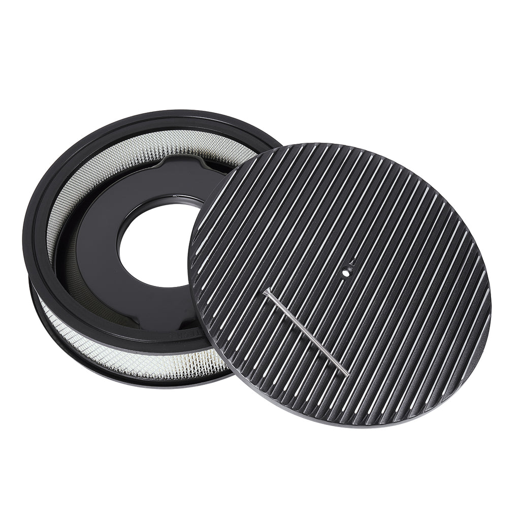 14 x 3" Black Aluminum Finned Air Cleaner - Fits Holley Edelbrock Carter Rochester 5-1/8" Carburetors