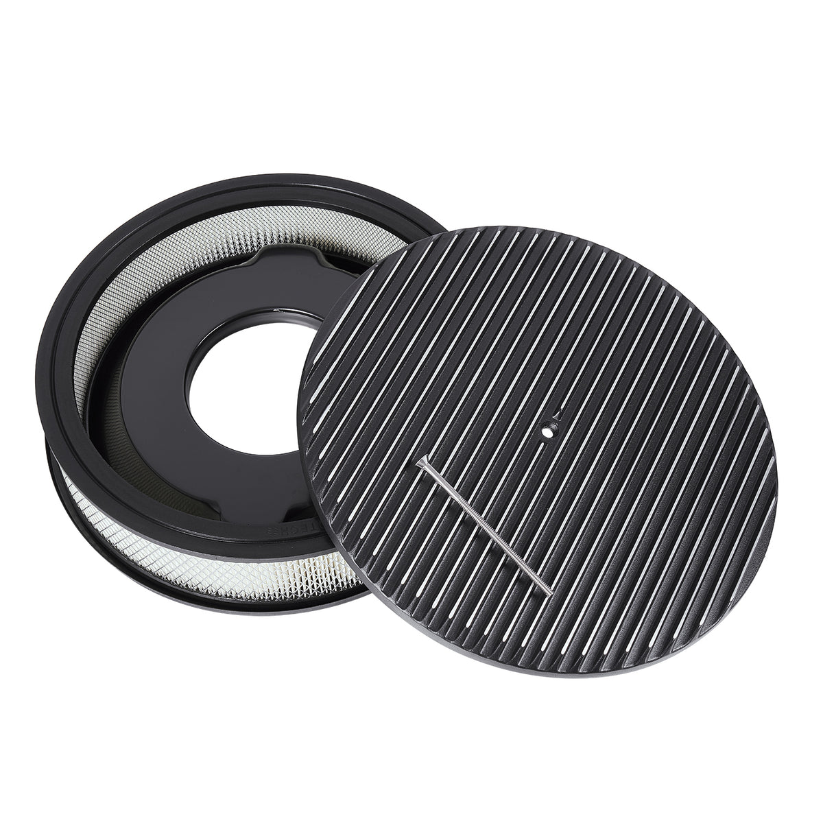 14 x 3" Black Aluminum Finned Air Cleaner - Fits Holley Edelbrock Carter Rochester 5-1/8" Carburetors