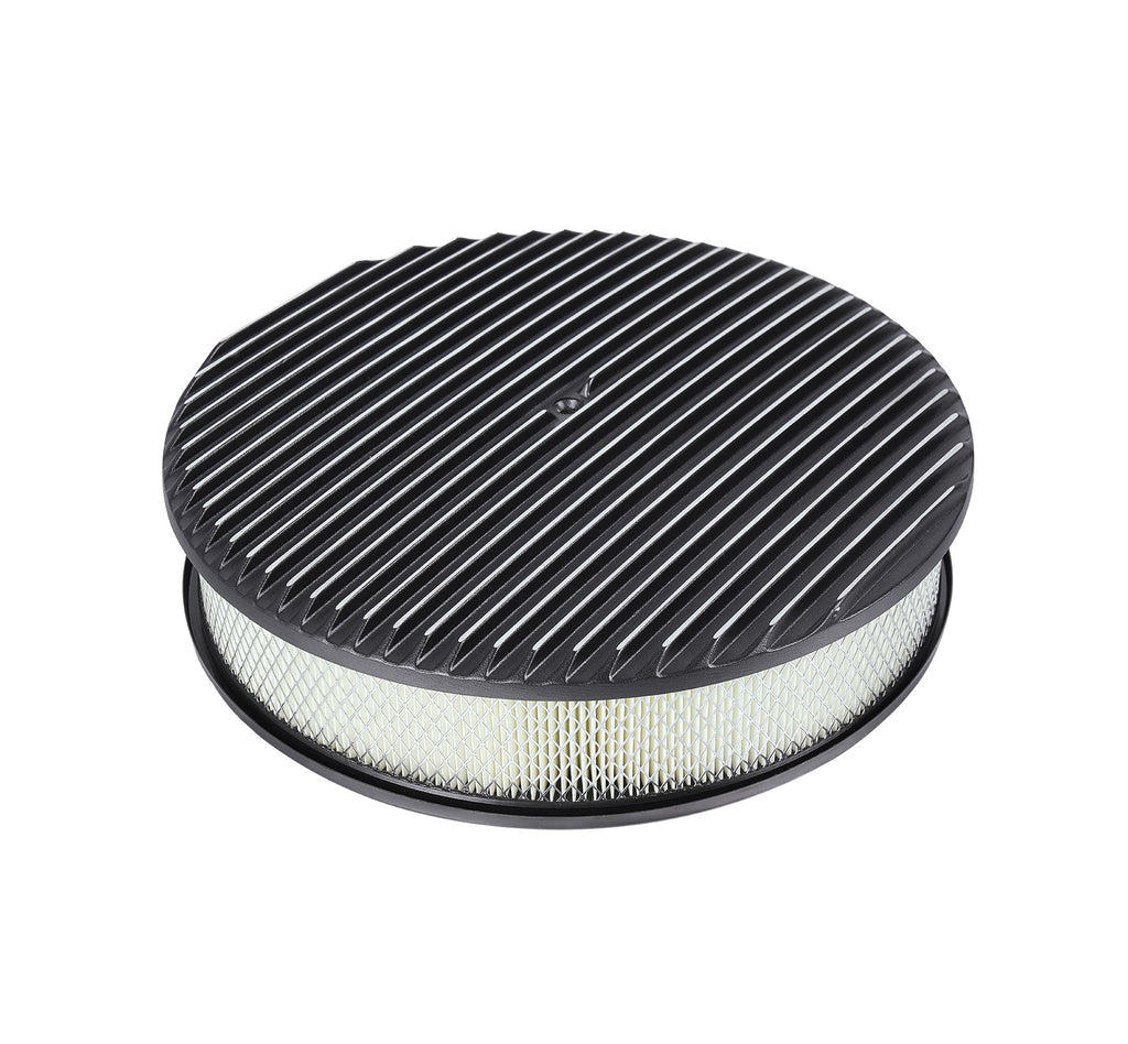 14 x 3" Black Aluminum Finned Air Cleaner - Fits Holley Edelbrock Carter Rochester 5-1/8" Carburetors