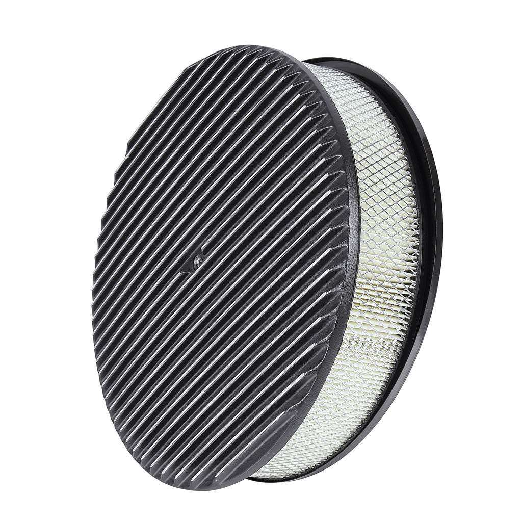 14 x 3" Black Aluminum Finned Air Cleaner - Fits Holley Edelbrock Carter Rochester 5-1/8" Carburetors