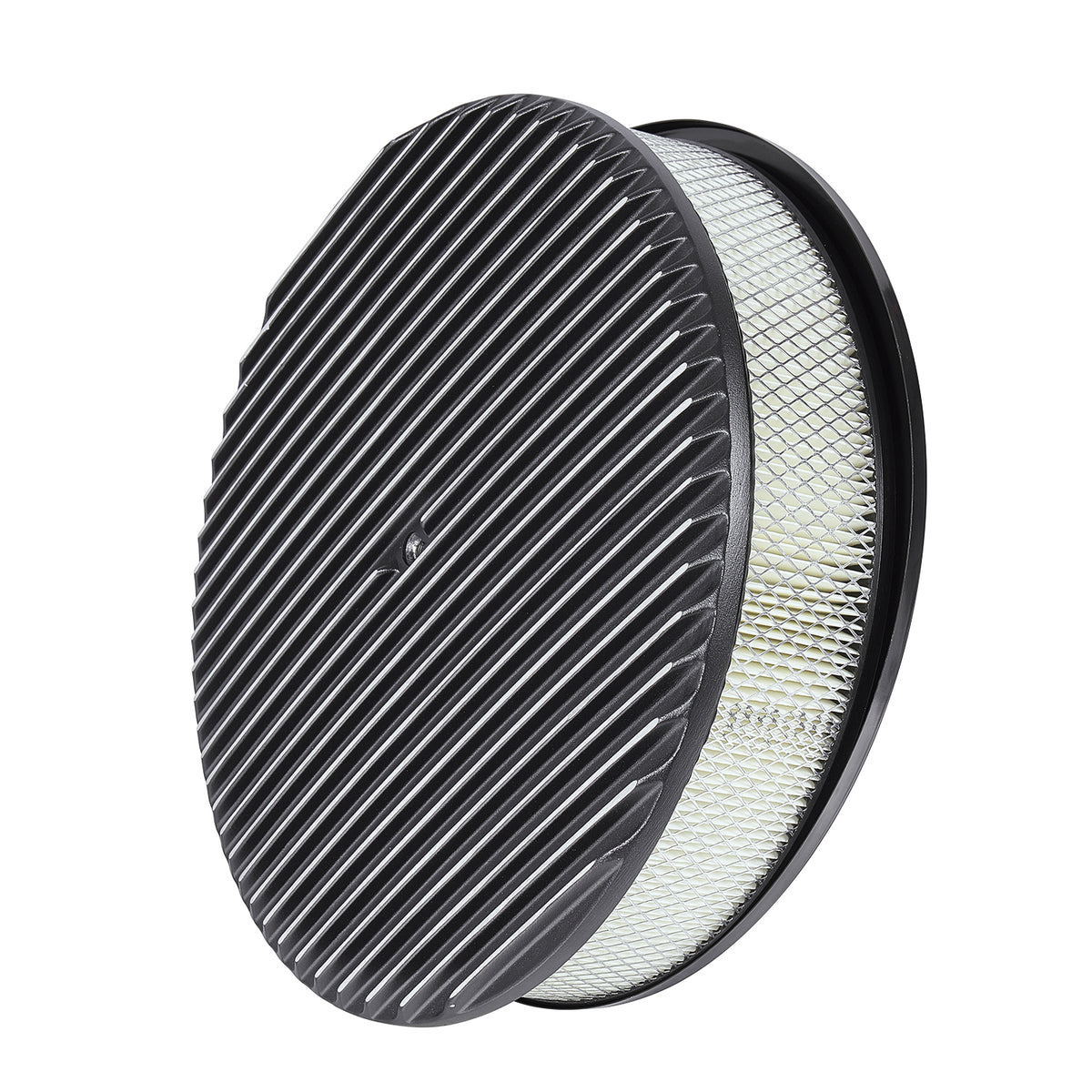 14 x 3" Black Aluminum Finned Air Cleaner - Fits Holley Edelbrock Carter Rochester 5-1/8" Carburetors