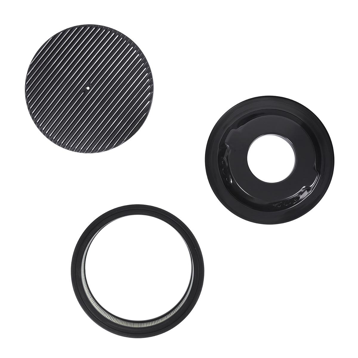 14 x 3" Black Aluminum Finned Air Cleaner - Fits Holley Edelbrock Carter Rochester 5-1/8" Carburetors