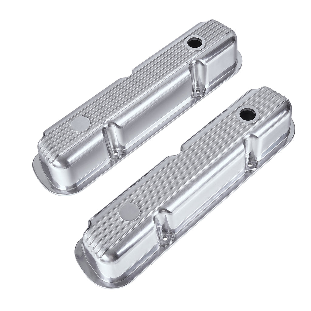 3-1/2" Polished Finned Aluminum Valve Covers - Fits 1967–1991 Chrysler 318 340 360 Small Block V8